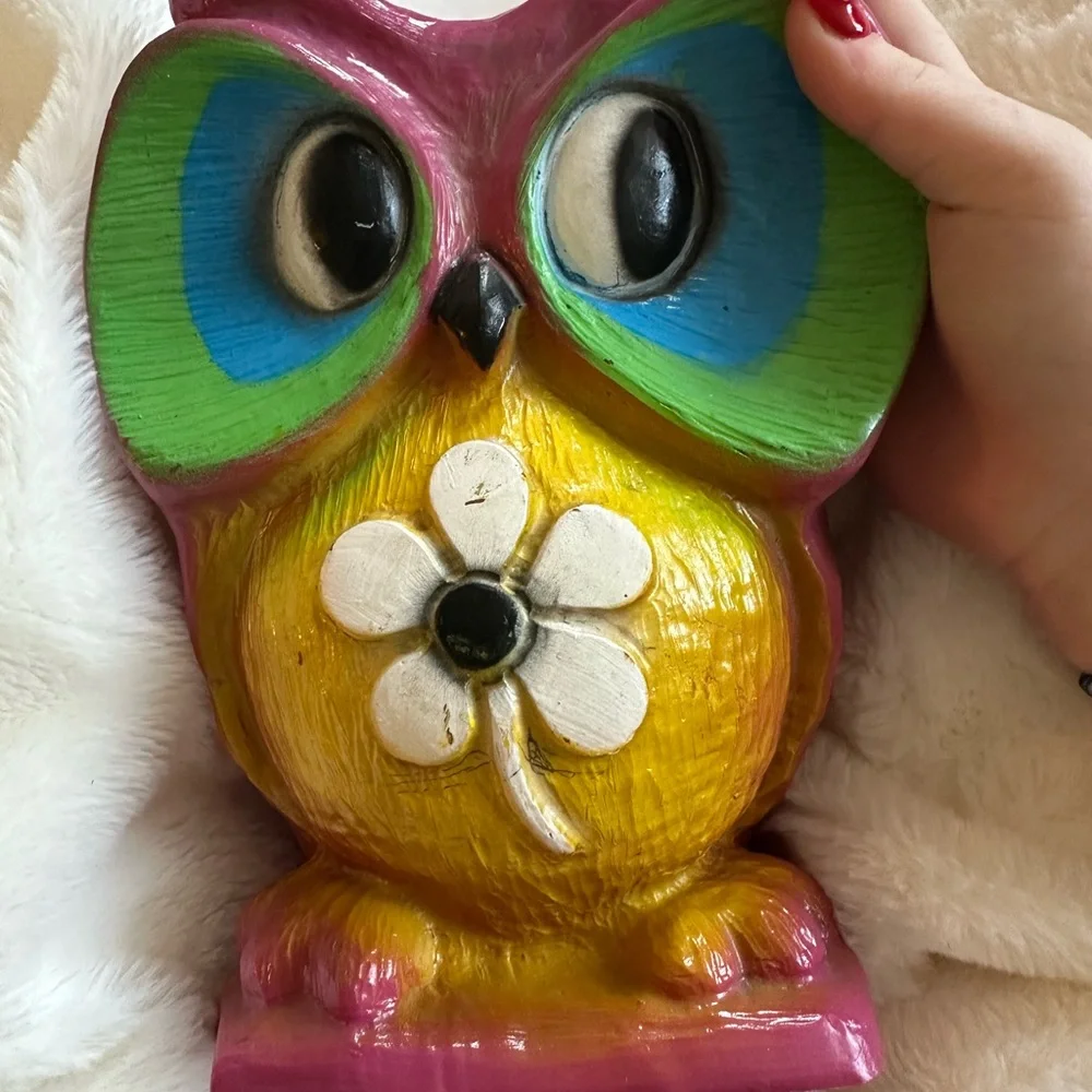 Colorful Owl Figurine with Flower